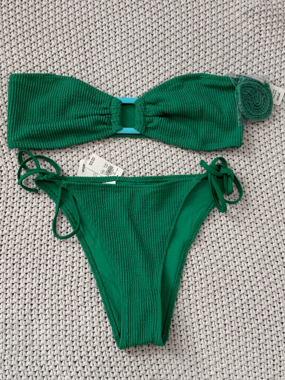 NWT Aerie Kelly Green Ribbed Bikini Set - Size Large